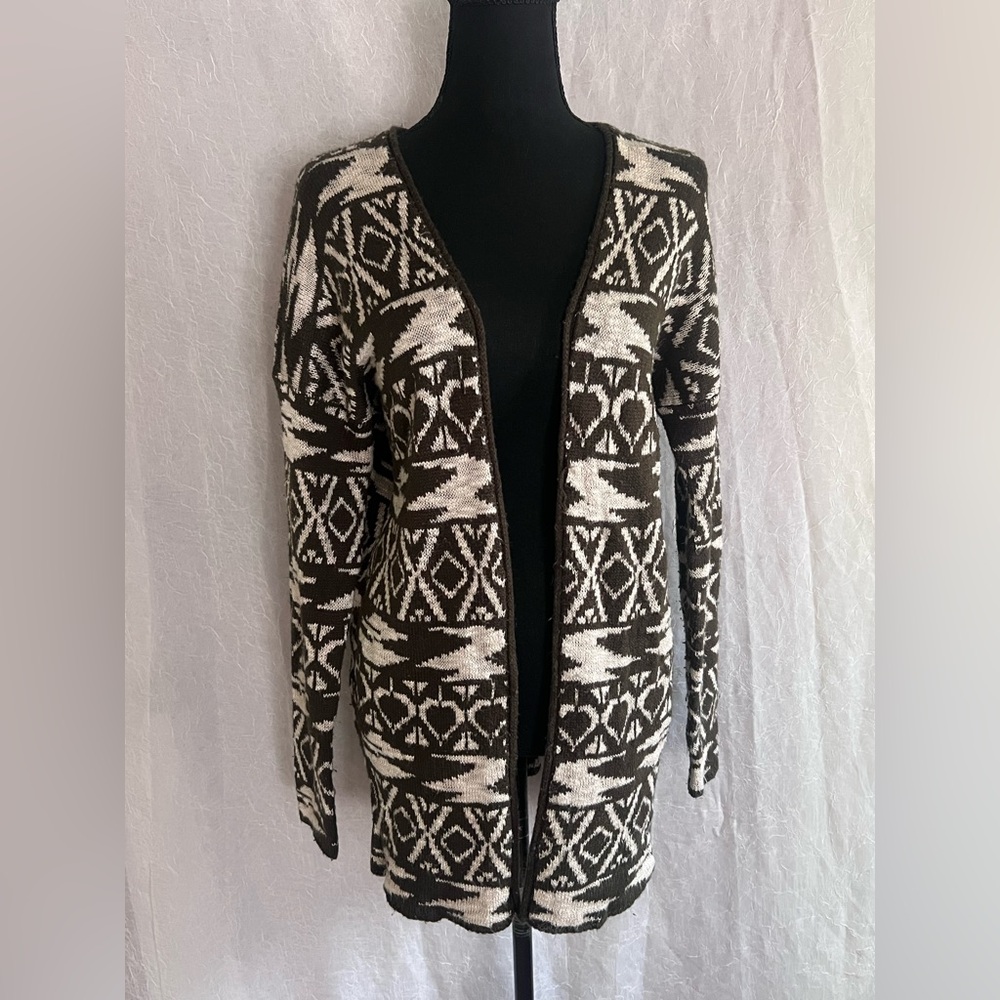 Forever 21 green Geometric Open-Front Cardigan